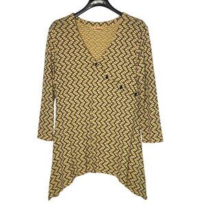 Tianello Paige Tunic Textured Top Sz MED Abstract Accent Buttons Lagenlook